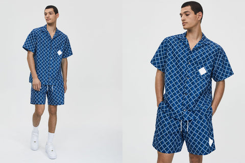 Concepts Almas Geometric Pattern Camp Shirt (Royal/Navy/Light Blue)