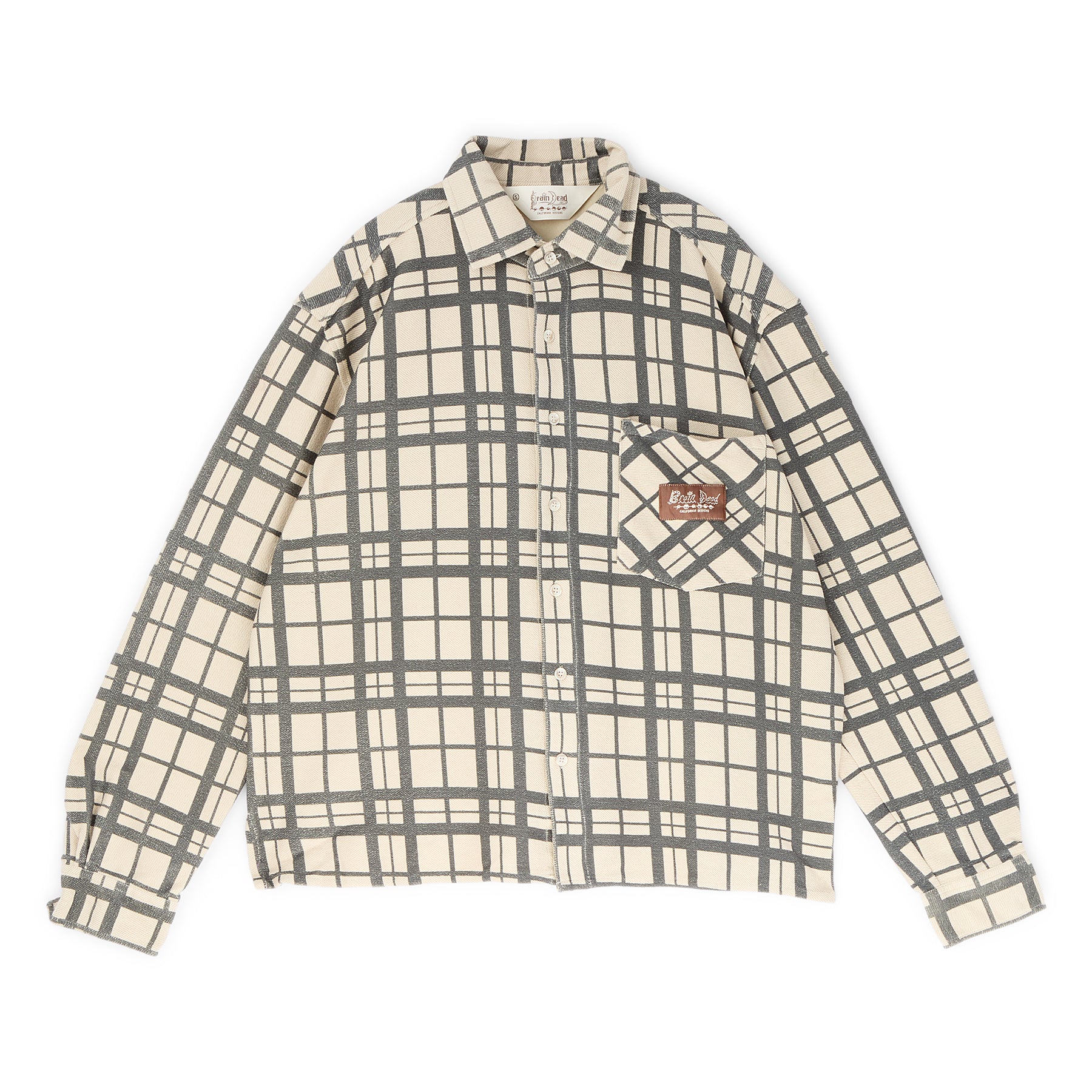 brain dead ブレインデッド カバーオール パッチ付き Brain Dead Plaid French Terry Button Up (Sand) – CNCPTS