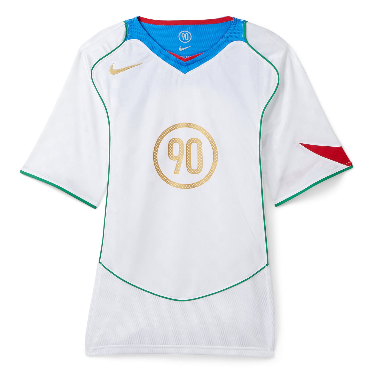 Nike Total 90 Dri-FIT Soccer Jersey (White/Italy Blue/Sport Red/Metallic Gold)