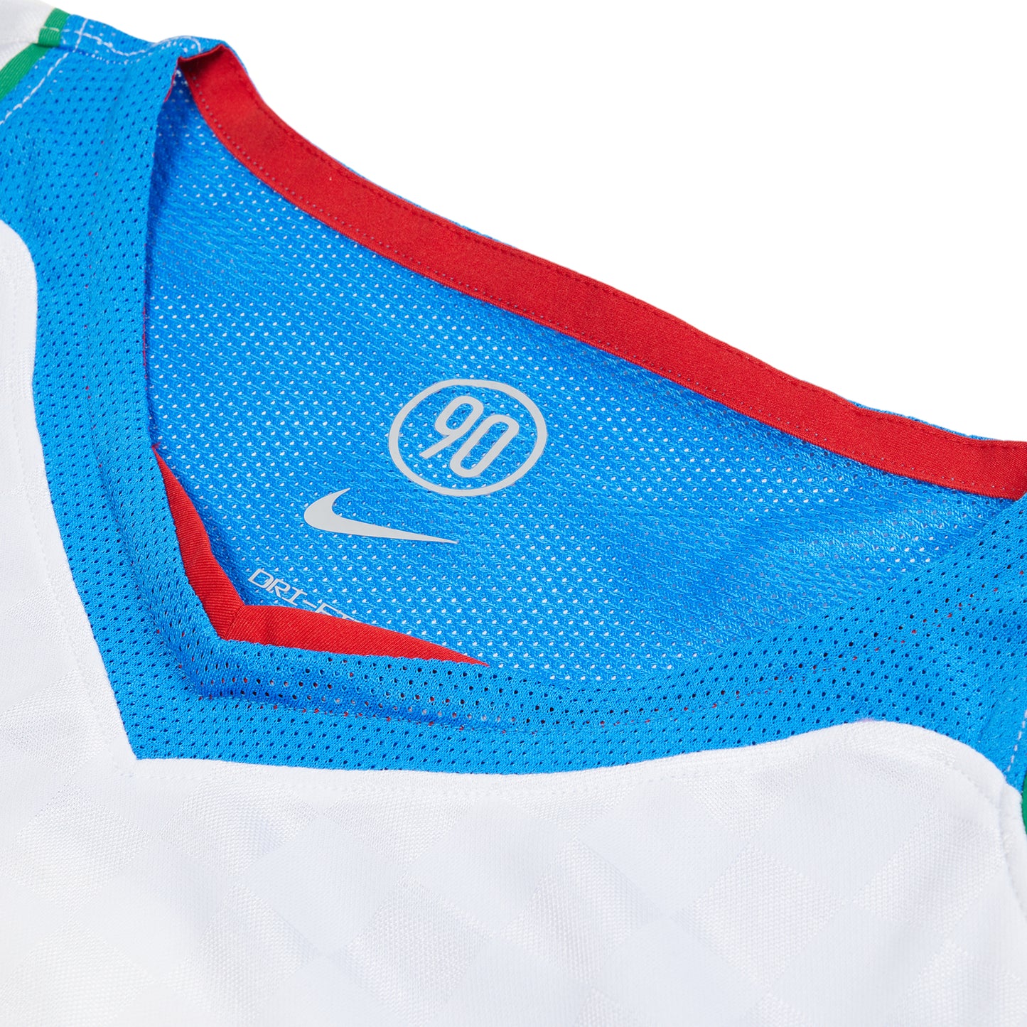 Nike Total 90 Dri-FIT Soccer Jersey (White/Italy Blue/Sport Red/Metallic Gold)