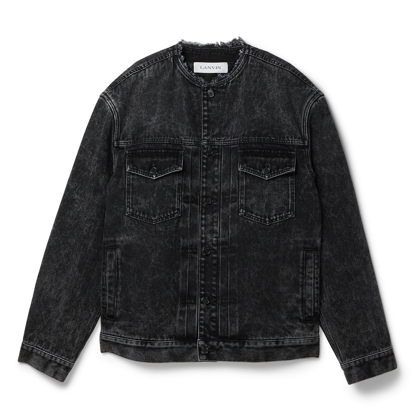 Lanvin Loose Fit Washed Denim Collarless Jacket (Black)