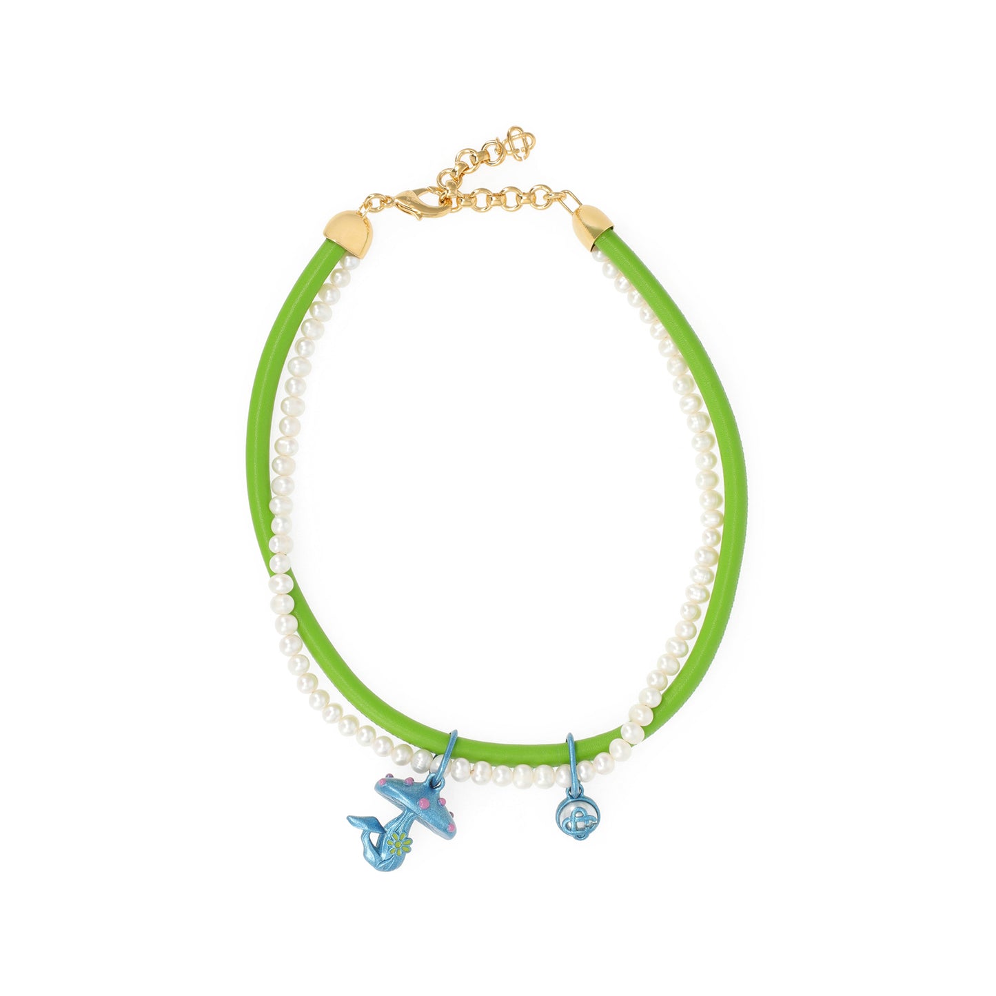 Casablanca Mushroom Pendant Pearl Necklace (Green)