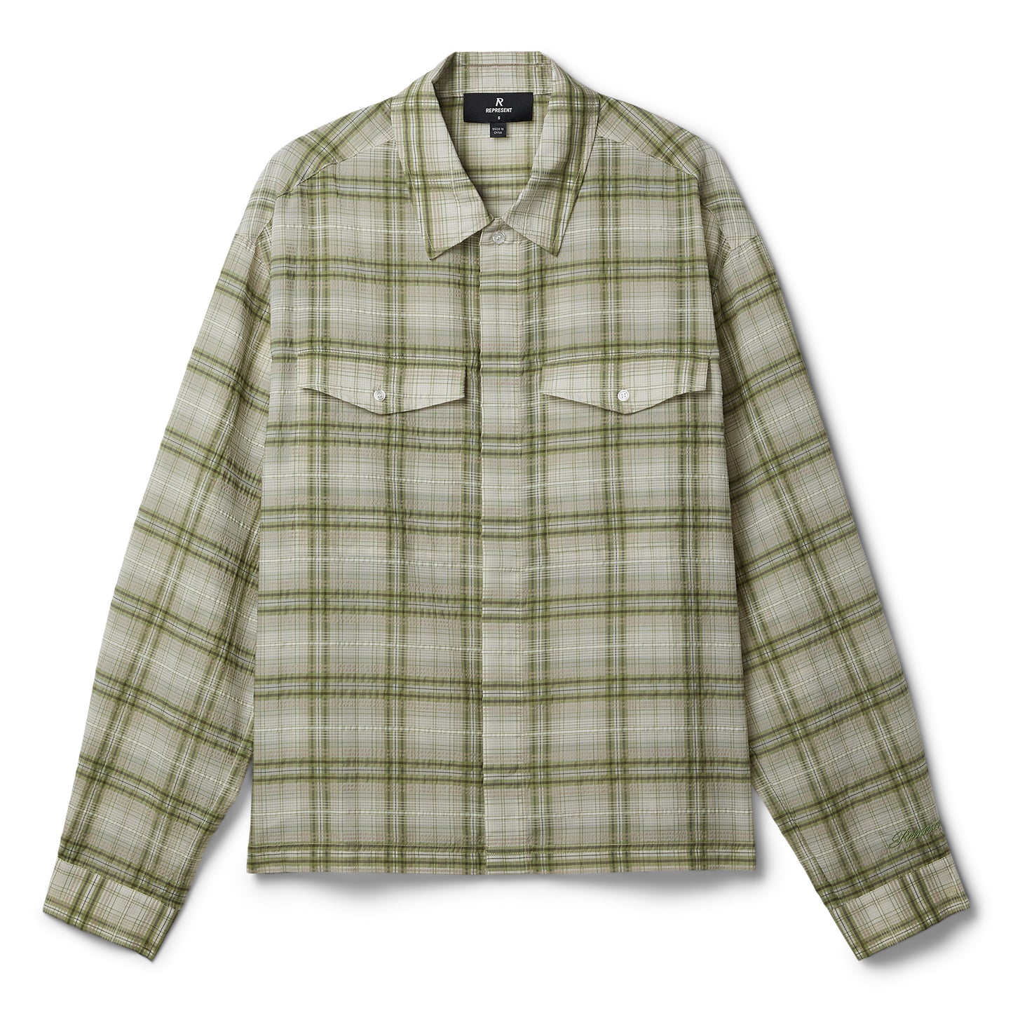 REPRESENT Sheer Long Sleeve Flannel Shirt (Green)