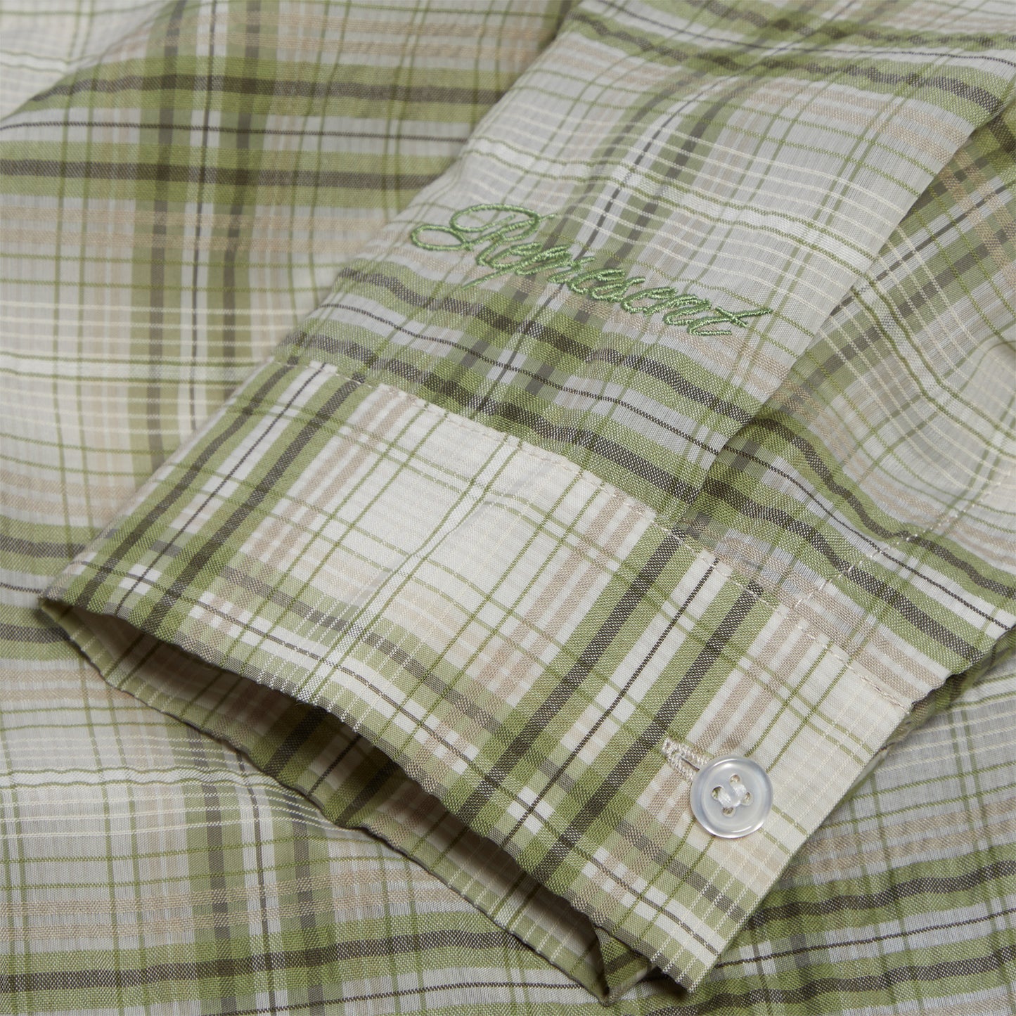 REPRESENT Sheer Long Sleeve Flannel Shirt (Green)