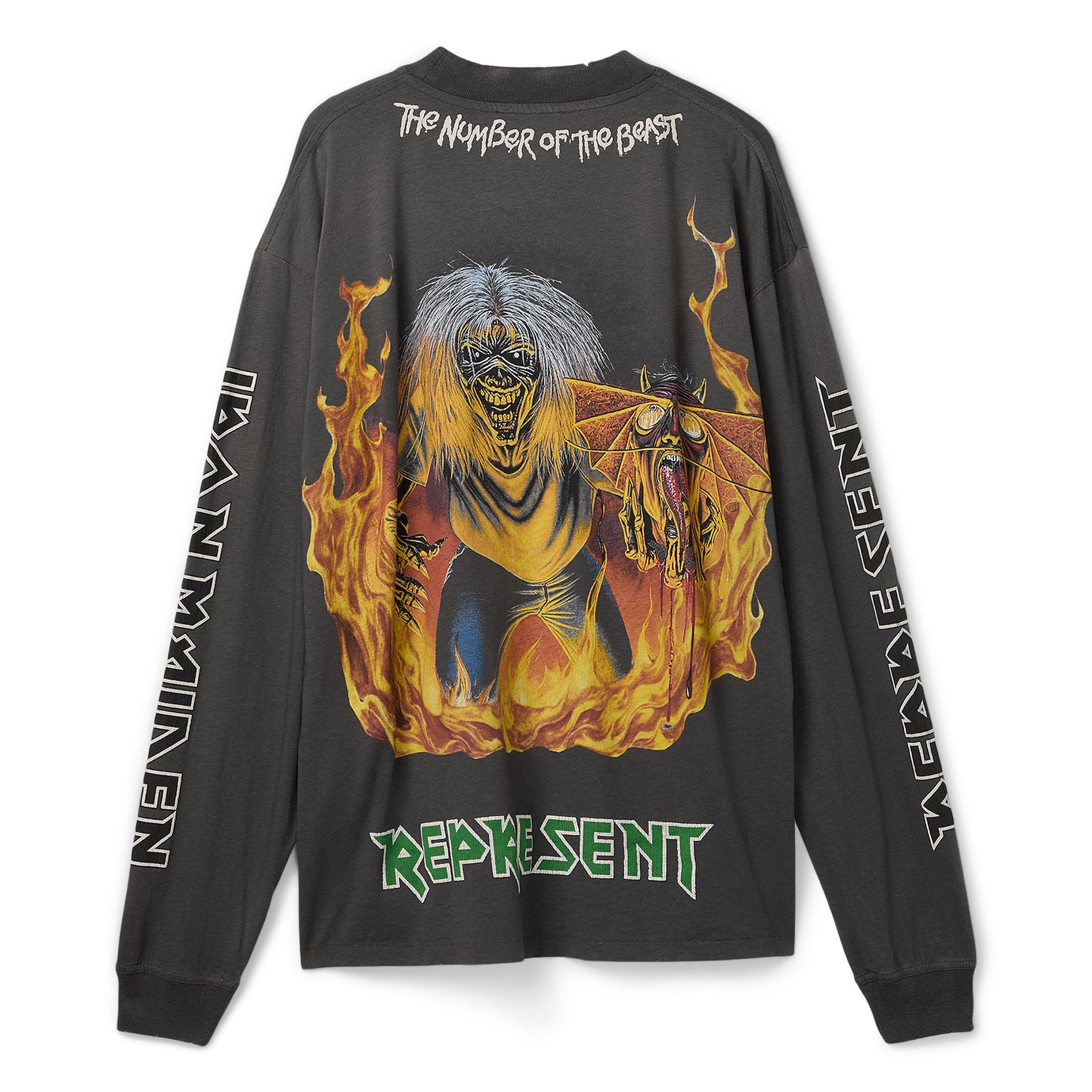 REPRESENT x Iron Maiden Number of The Beast Long Sleeve T-Shirt (Sunfade Grey)
