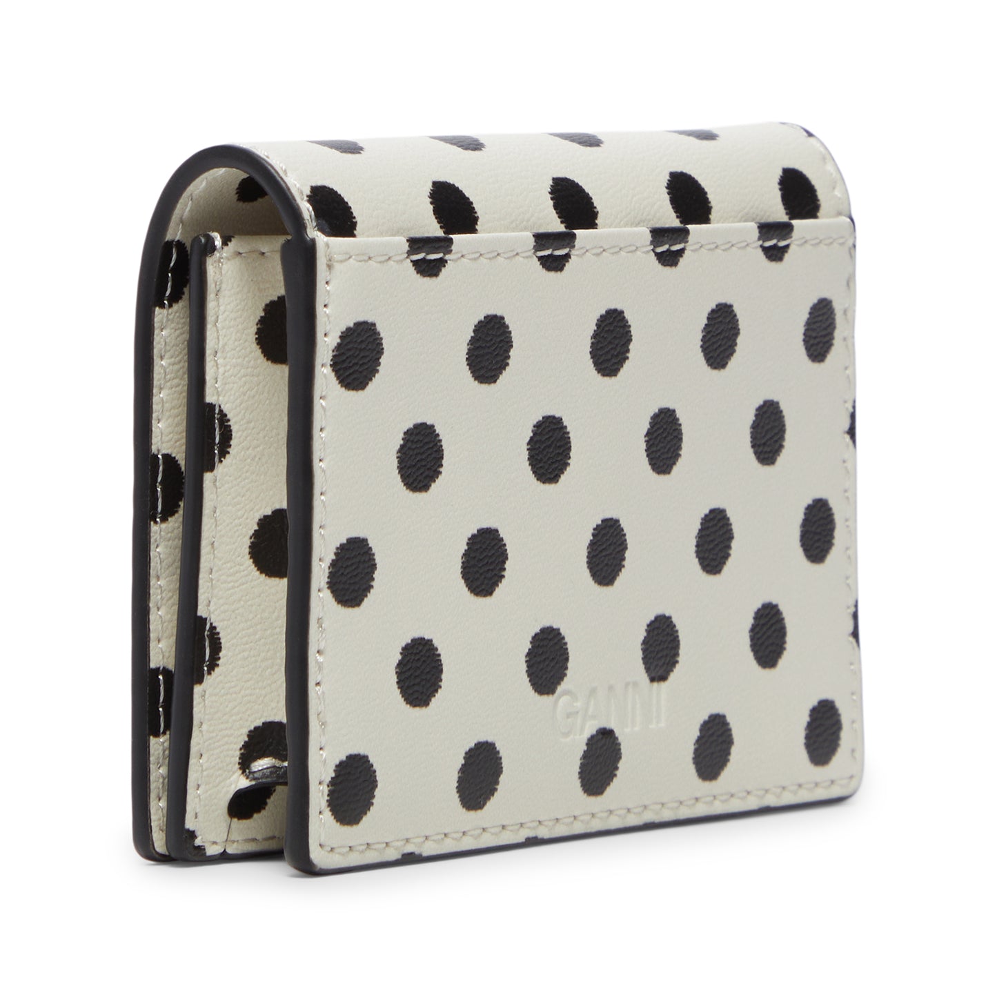 GANNI Polka-Dot Bou Card Holder With Flap (Egret)