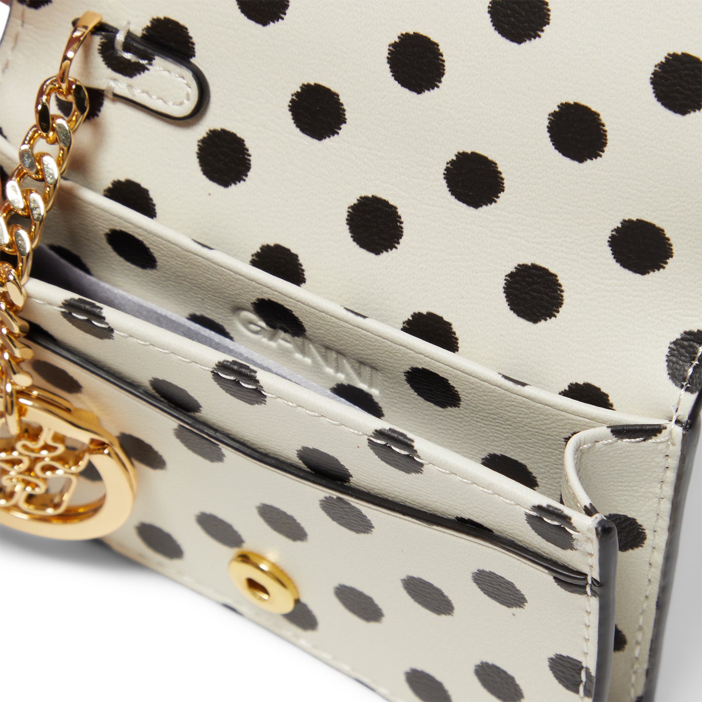 GANNI Polka-Dot Bou Card Holder With Flap (Egret)