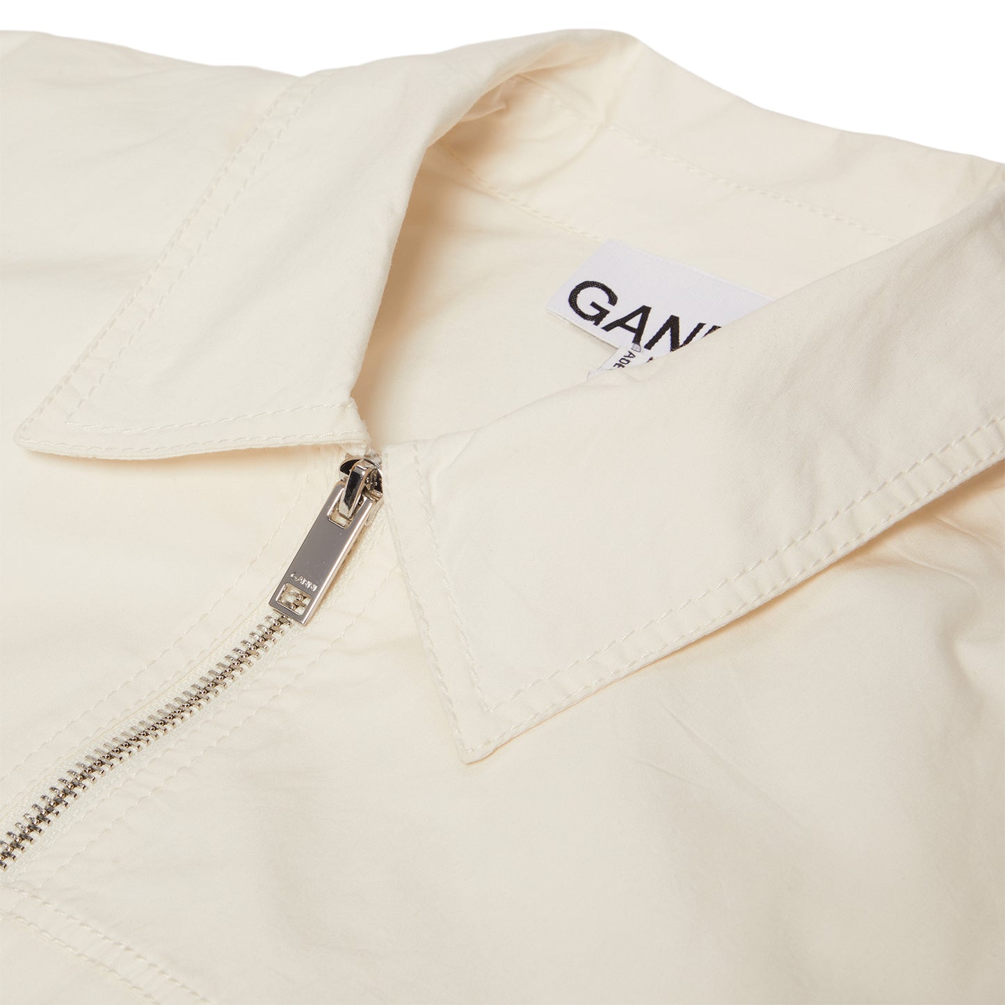 GANNI Washed Stretch Cotton Bomber Corset Shirt (Egret)