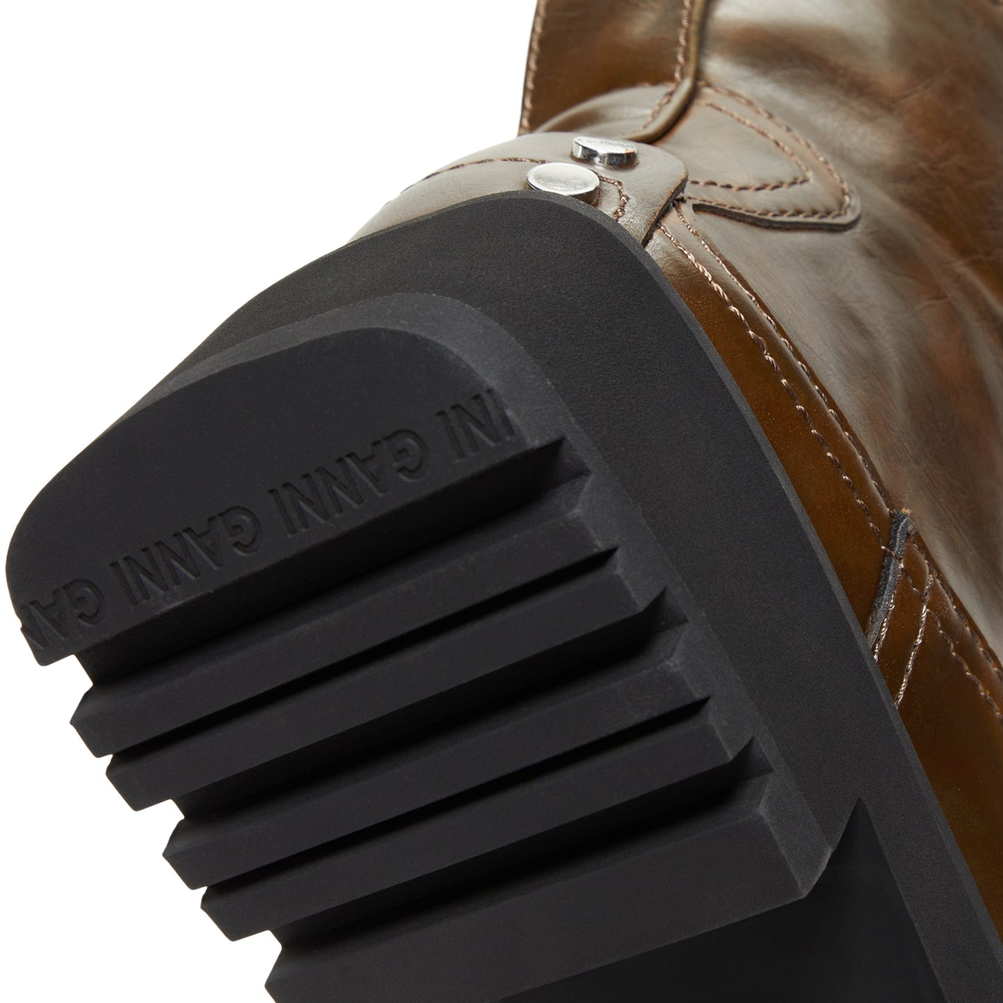GANNI Studs Low Boot Crinkle Oleatex (Dark Olive)