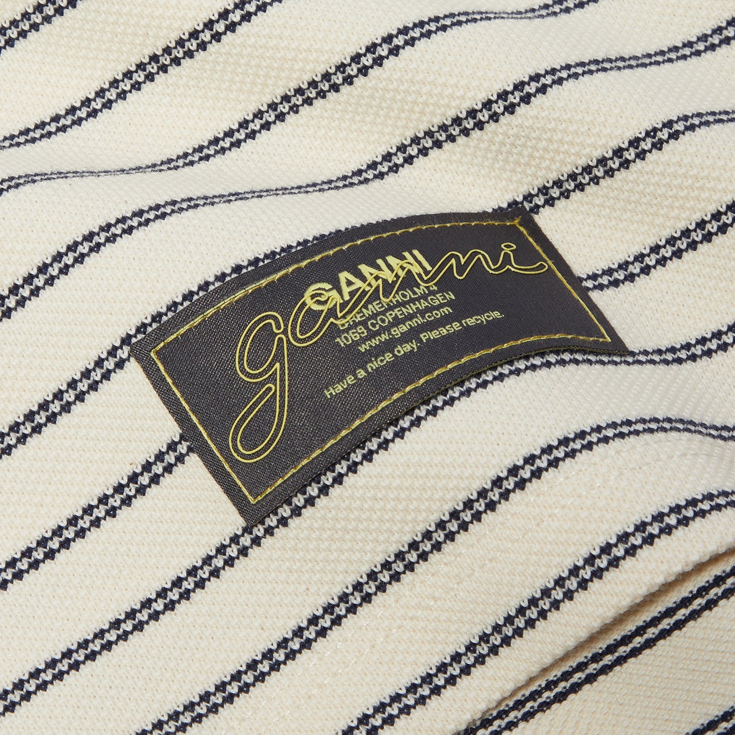 GANNI Striped Cotton Polo (Egret)
