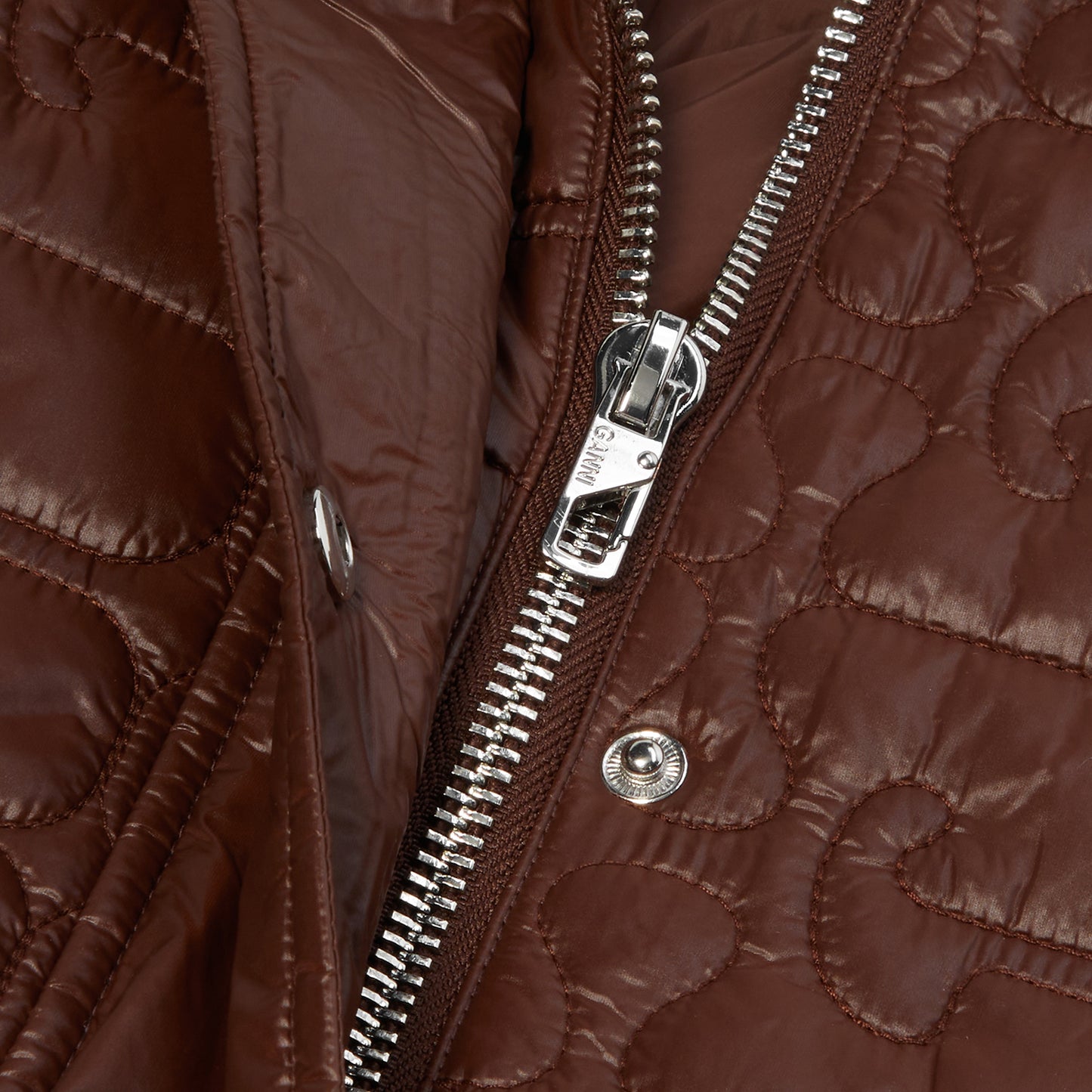 GANNI Shiny Quilt Midi Jacket (Chicory Coffee)