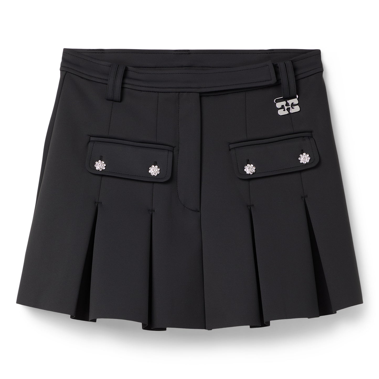 GANNI Scuba Neoprene Pleated Mini Skirt (Phantom)