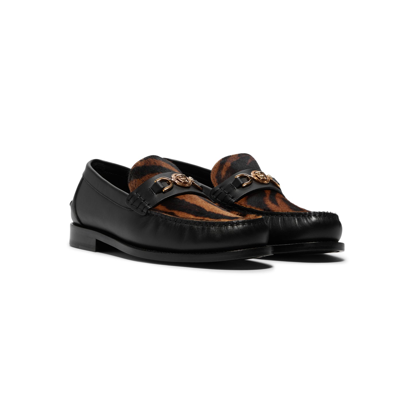 Versace Medusa '95 Leopard Print Loafers (Black/Brown/Versace Gold)