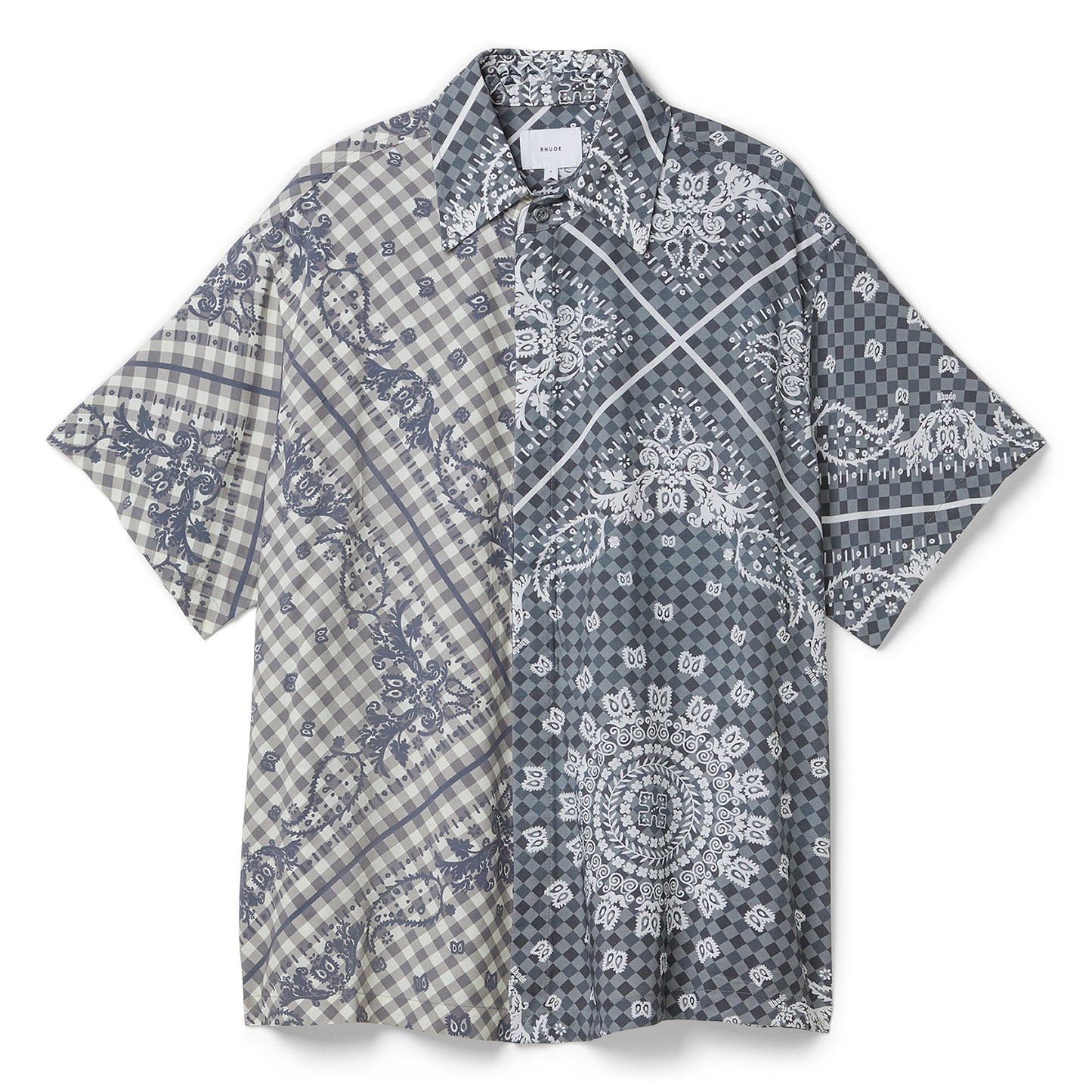 Rhude Split Gingham Bandana Button Up Shirt (Black/White)