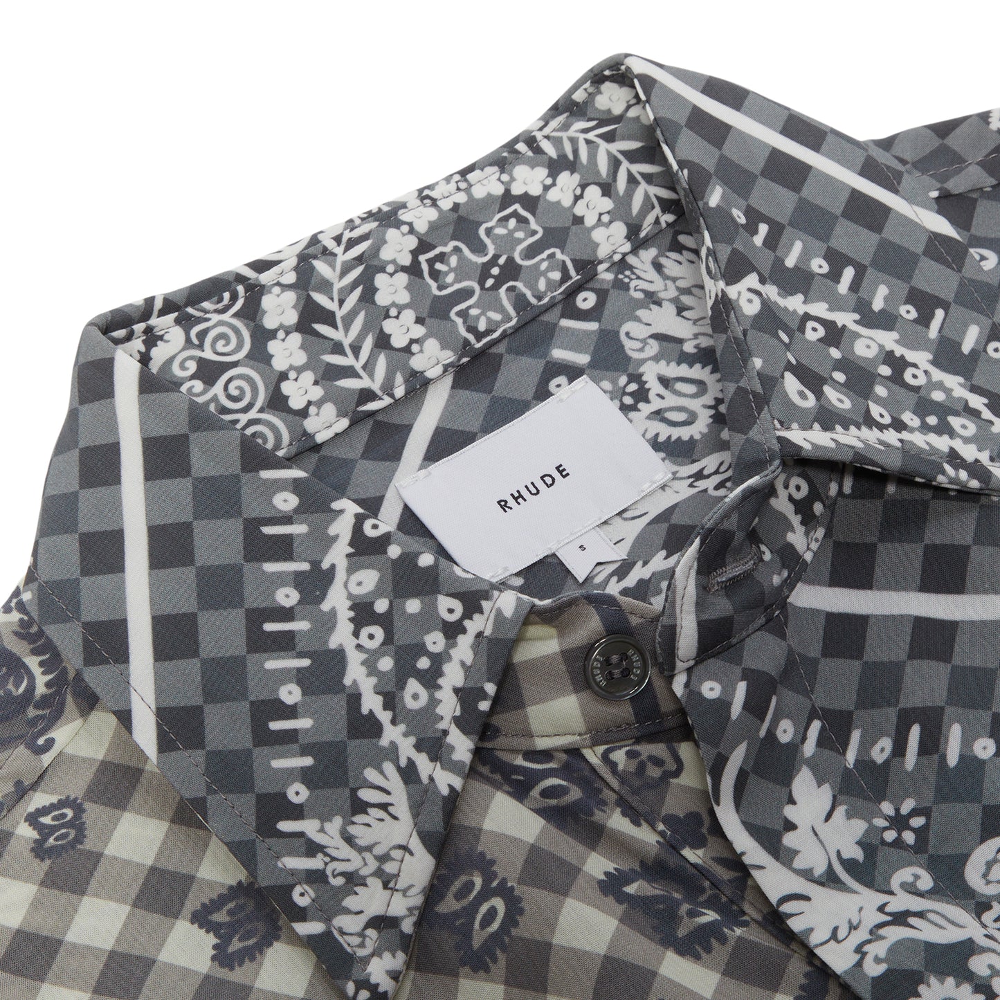Rhude Split Gingham Bandana Button Up Shirt (Black/White)