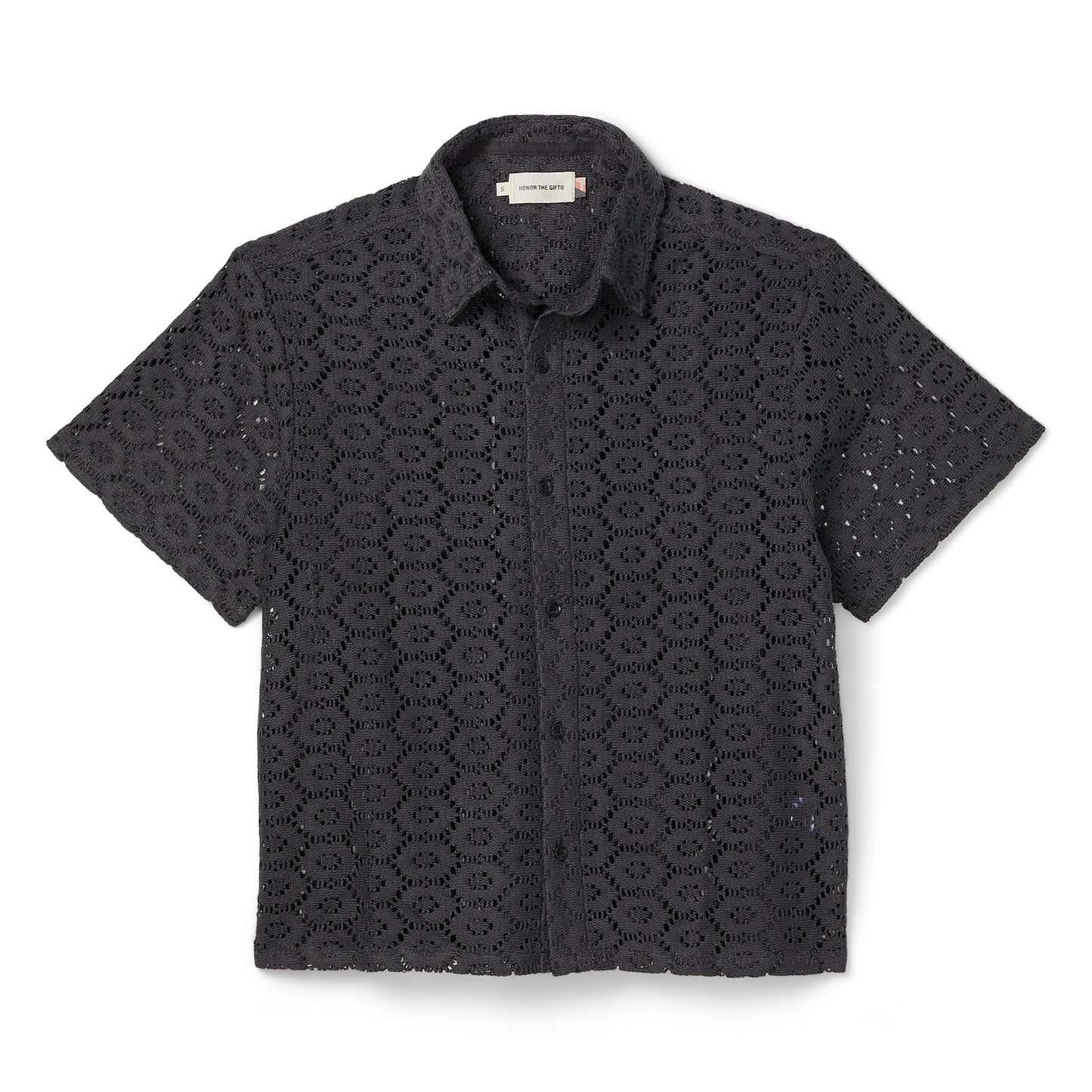 Honor The Gift Crochet Button Up Shirt (Black)