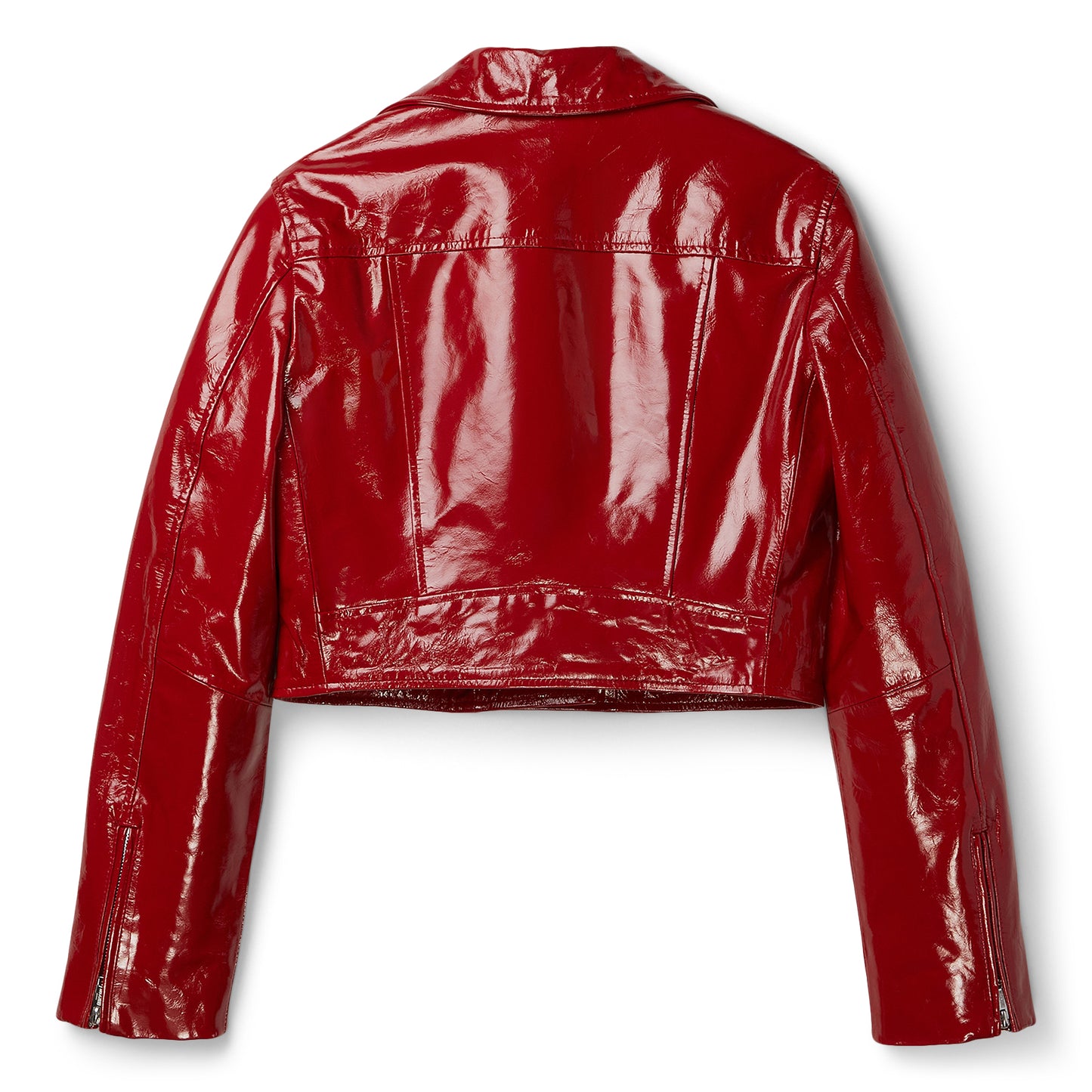 Moschino Jeans Patent Leather Biker Crop Jacket (Red)