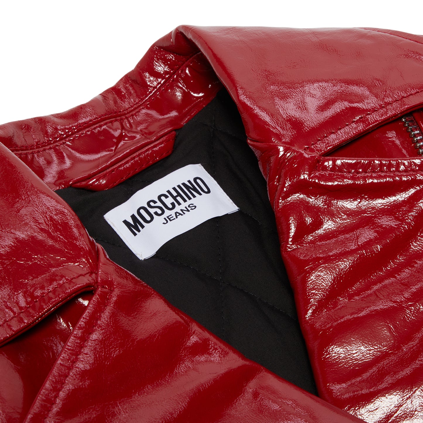 Moschino Jeans Patent Leather Biker Crop Jacket (Red)