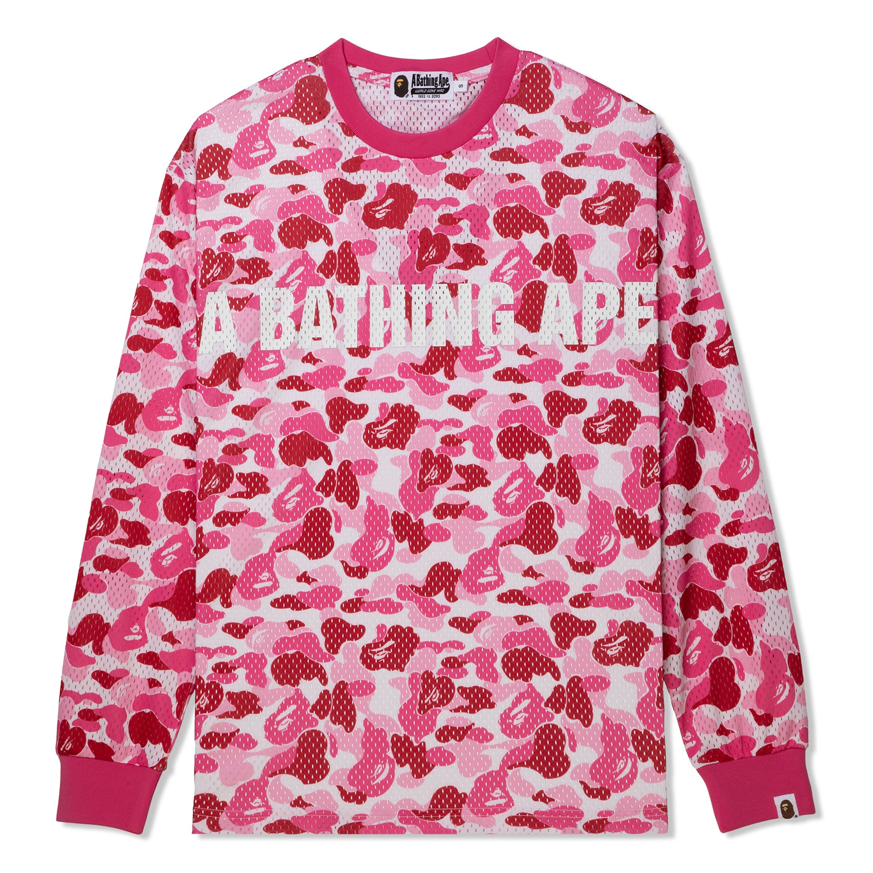 A Bathing Ape ABC Camo Mesh Relaxed Fit Long Sleeve Tee Pink