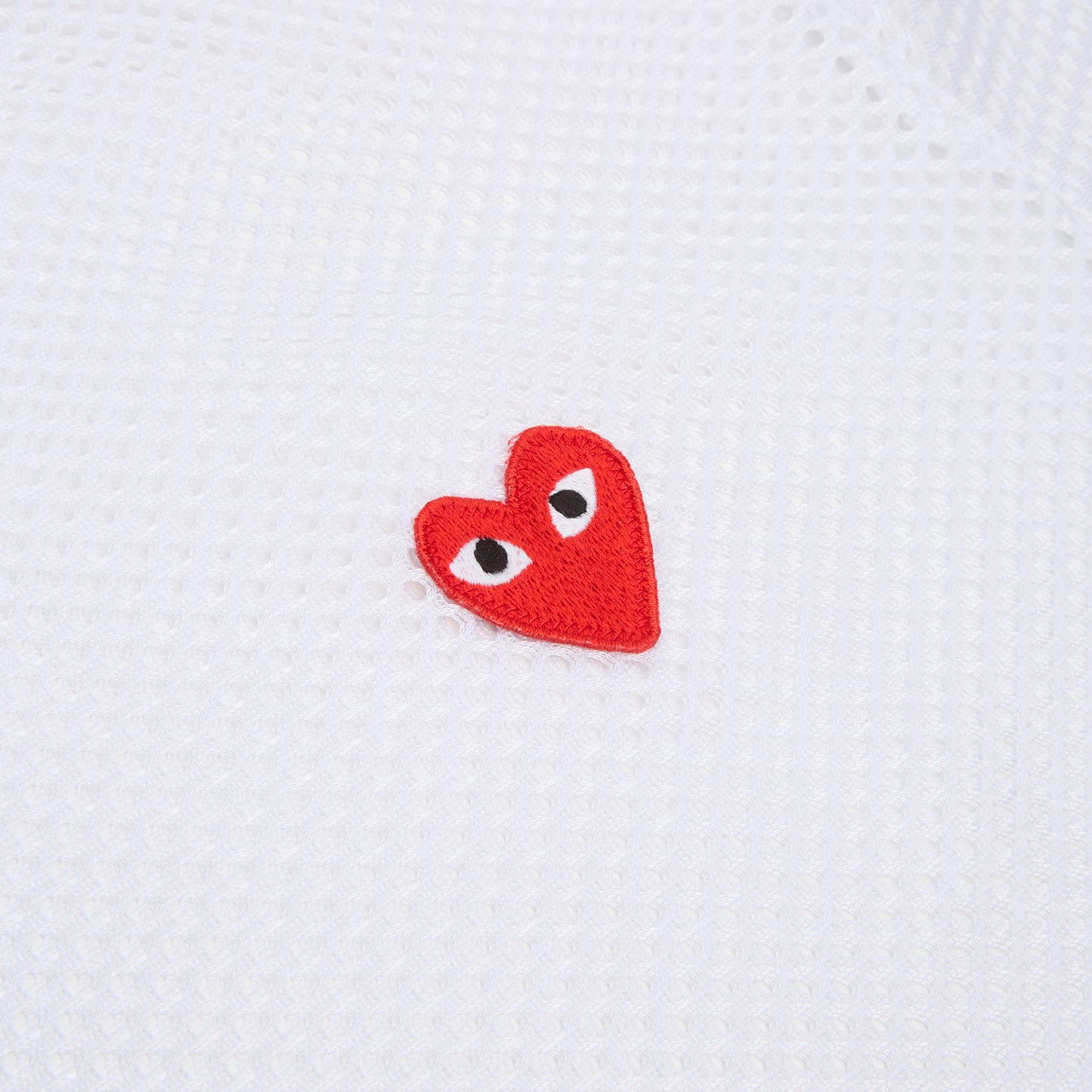 Comme Des Garcons PLAY Mesh Red Emblem T-Shirt (White)