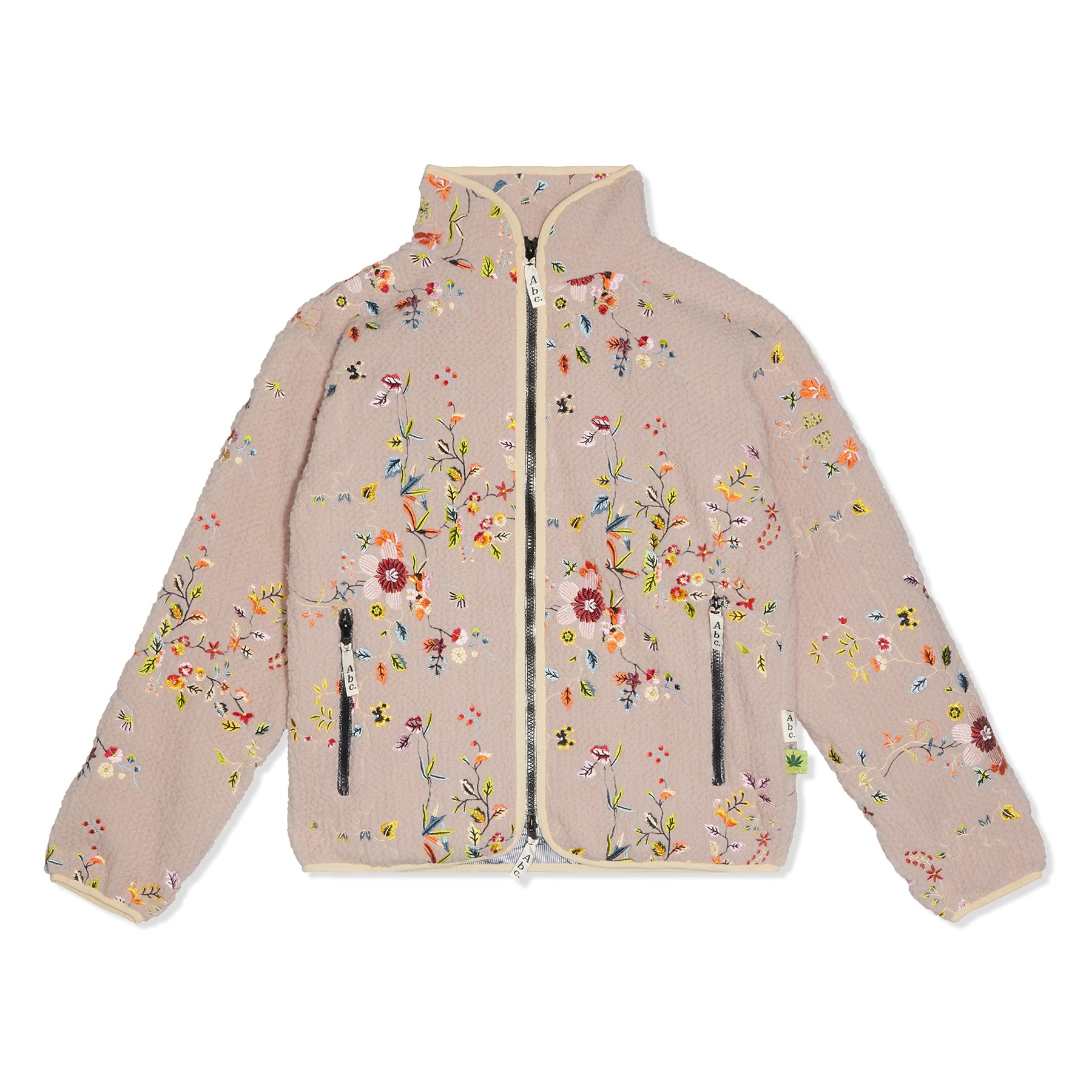 Advisory Board Crystals Abc. Floral Embroidered Fleece Zip-Up (Pink)