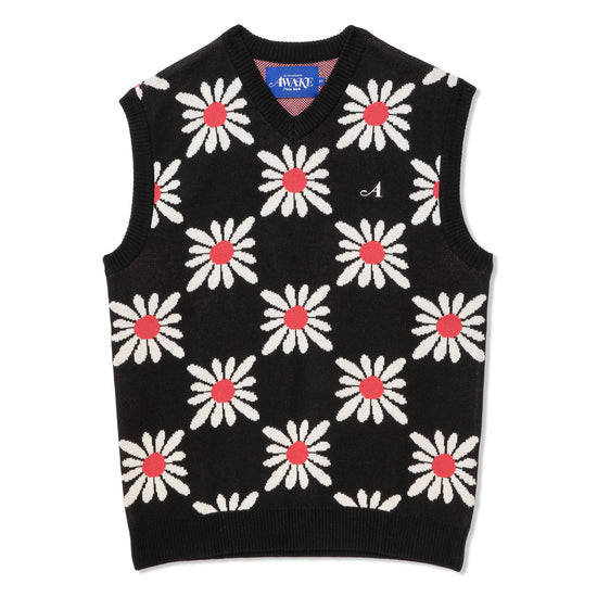Awake NY Checkered Floral Sweater Vest (Black)