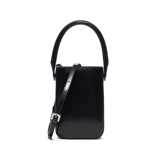 BY FAR Note Patent Leather Crossbody Bag (Black)