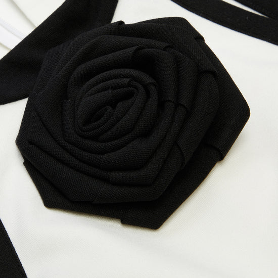 Balmain SL Rose Detail Jersey Top (Creme/Black)