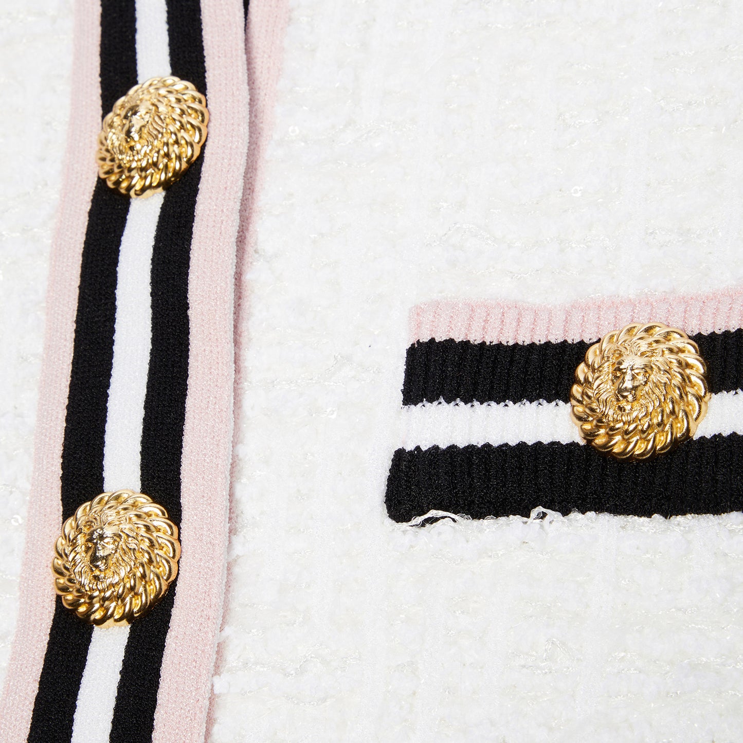 Balmain Short Sleeve Buttoned Maze Monogram Cardigan (White/Black/Rose)