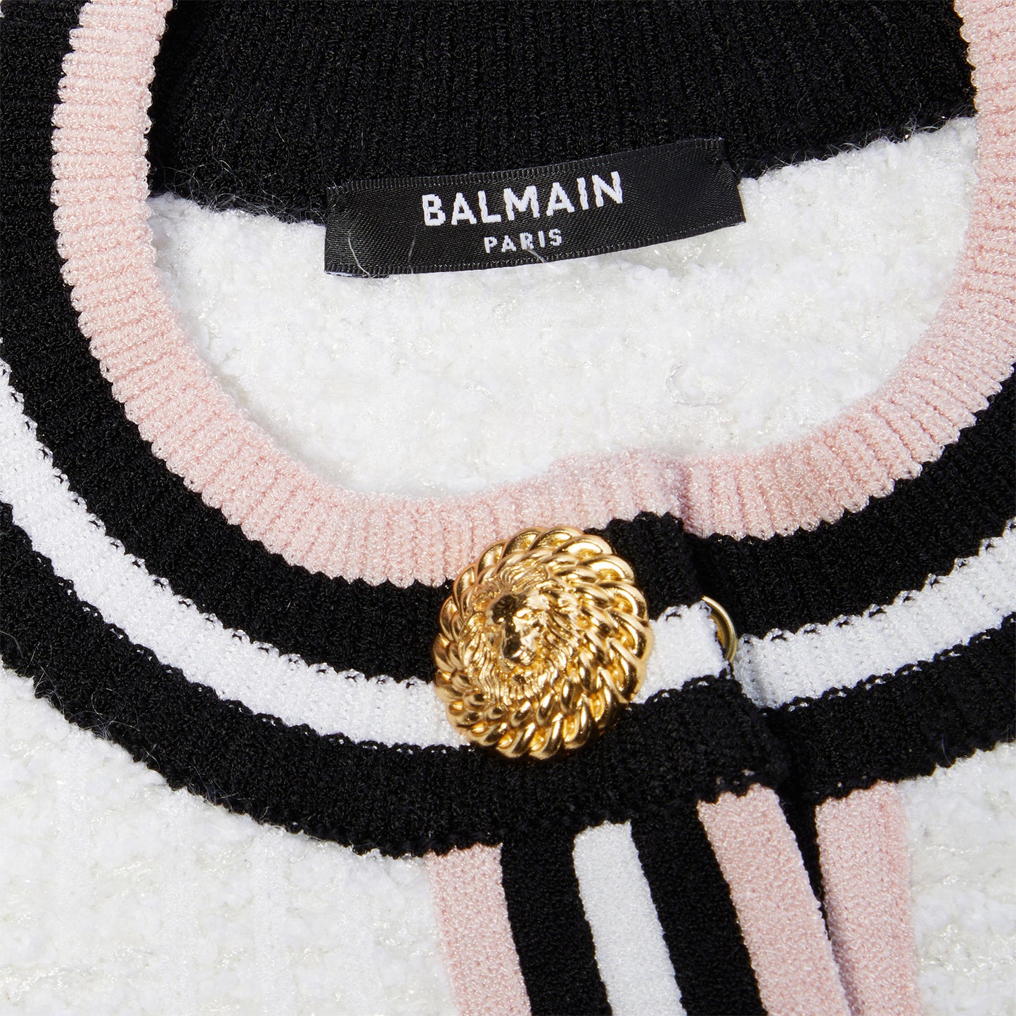 Balmain Short Sleeve Buttoned Maze Monogram Cardigan (White/Black/Rose)