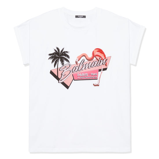 Balmain Flamingo Print T-Shirt (White/Multi Color)