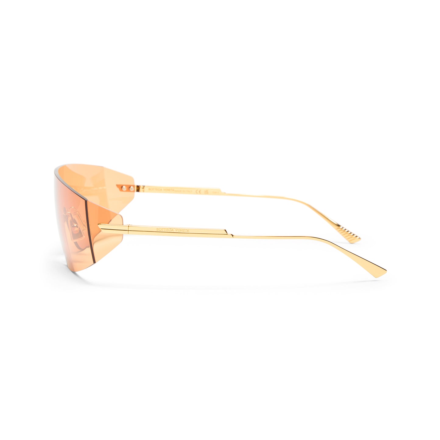 Bottega Veneta Shield Frame Sunglasses (Gold/Orange)