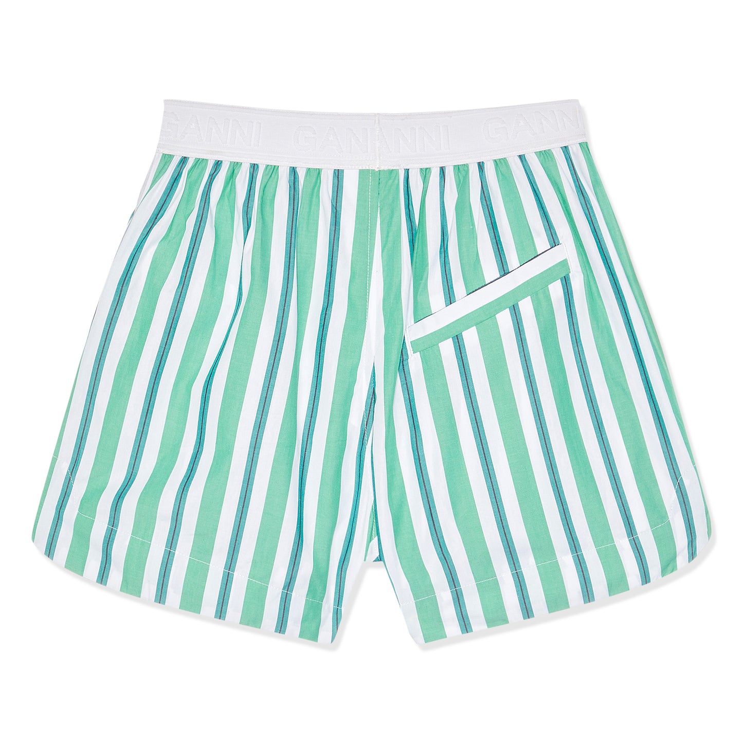 GANNI Stripe Cotton Elasticated Shorts (Green)
