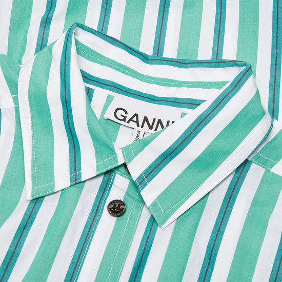 GANNI Stripe Cotton Shirt (Green)