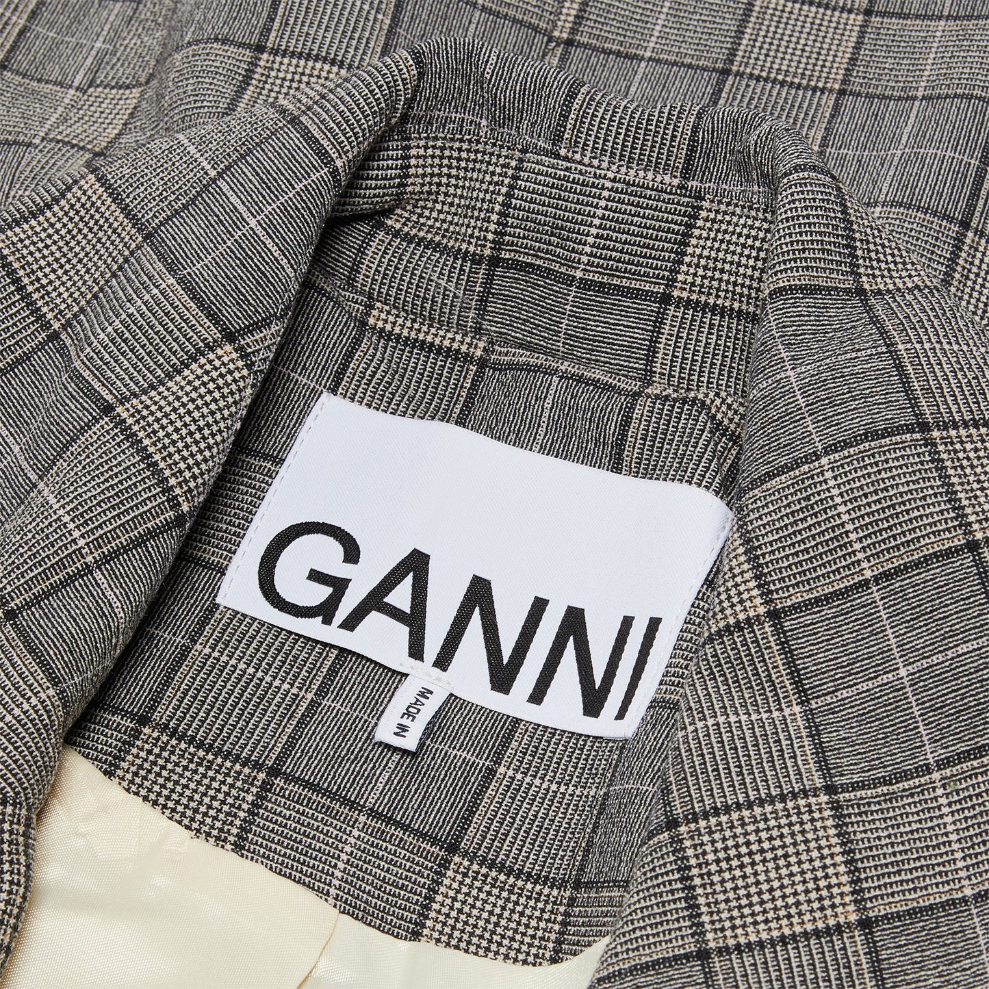 GANNI Check Mix Fitted Blazer (Frost Gray)
