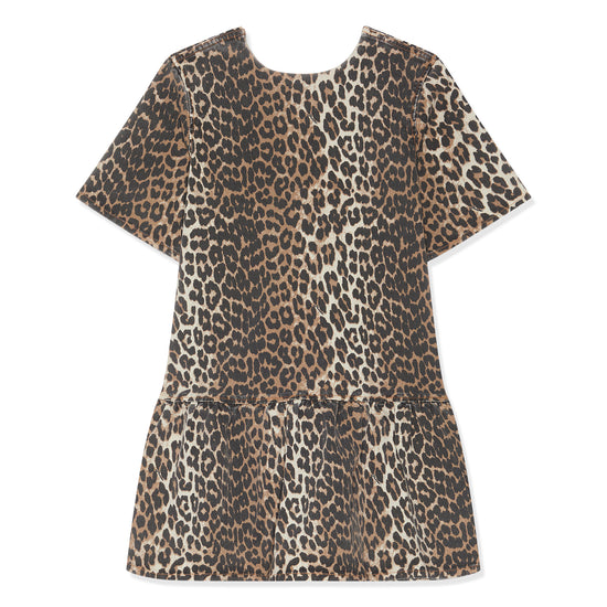 GANNI Print Denim Open-back Mini Dress (Leopard)