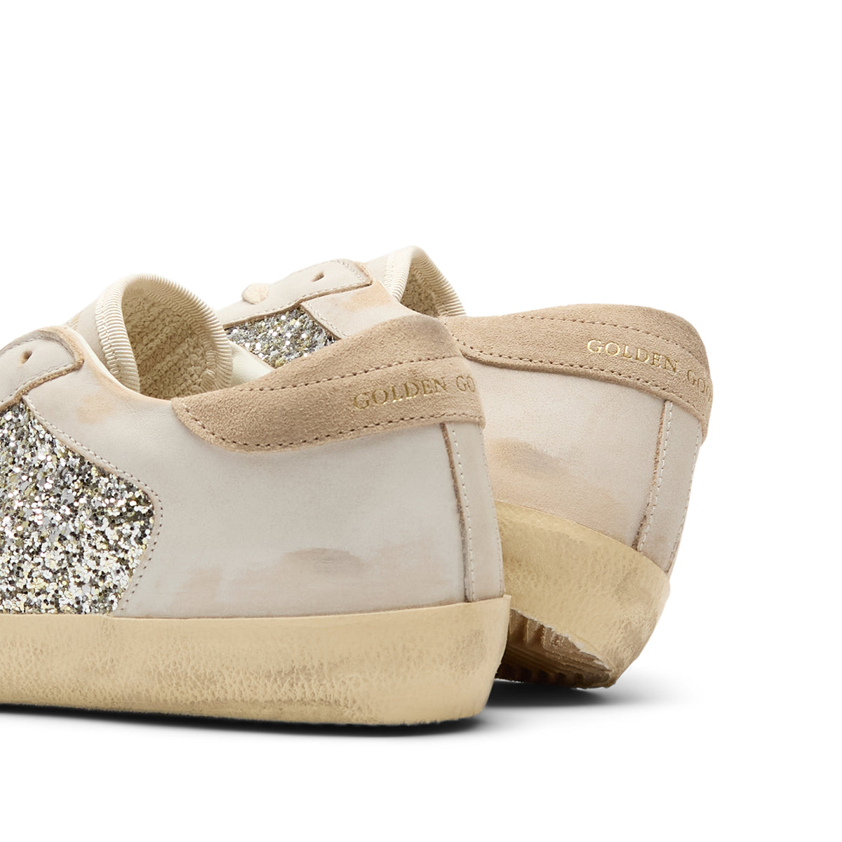 Golden Goose Super Star Glitter And Leather Upper (White/Platinum/Beige)