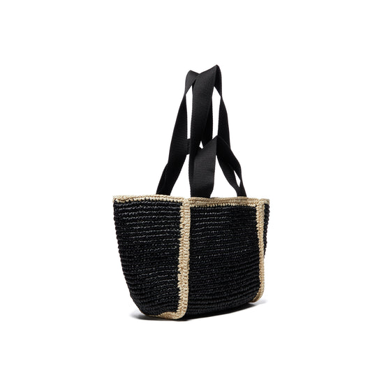 MARNI Macramé Sillo Small Shopping Bag (Black/Ivory)