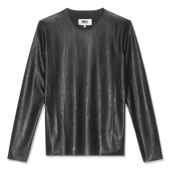 MM6 Maison Margiela Leather Effect Long-Sleeved Top (Black)