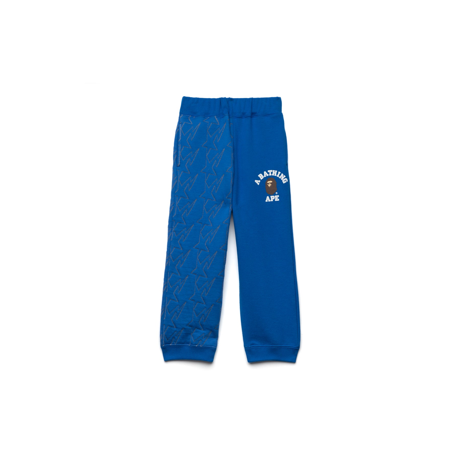 A Bathing Ape Kids College Print Quilting Sweat Pants (Blue