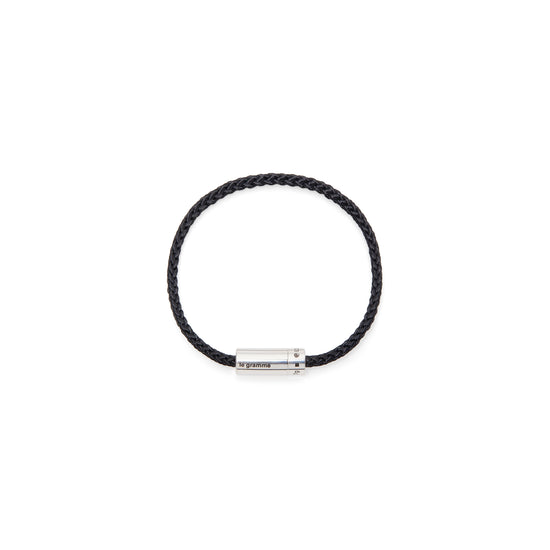 Le Gramme 7g Polished Sterling Silver and Polyester Nato Cable Bracelet (Black)