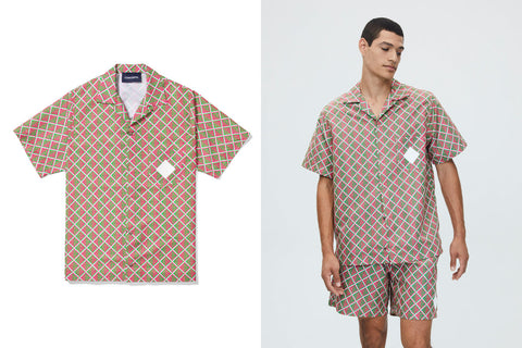 Concepts Almas Geometric Pattern Camp Shirt (Pink/Dark Lime/White)