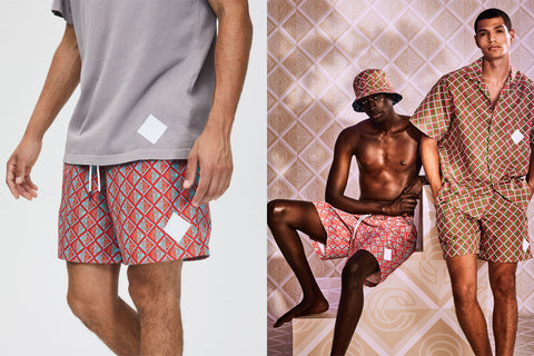 Concepts Almas Geometric Pattern Nylon Shorts (Garnet/Orange/Teal)
