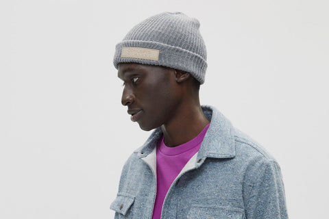 Concepts Leather Patch Beanie (Light Grey)
