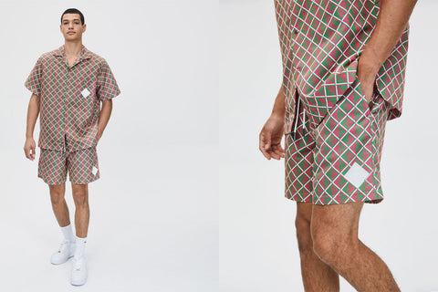 Concepts Almas Geometric Pattern Nylon Shorts (Pink/Dark Lime/White)