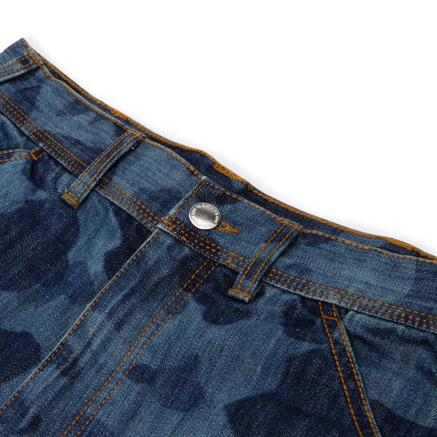 A Bathing Ape 1St Camo Double Knee 13 Oz Relaxed Fit Denim Shorts M (Indigo)
