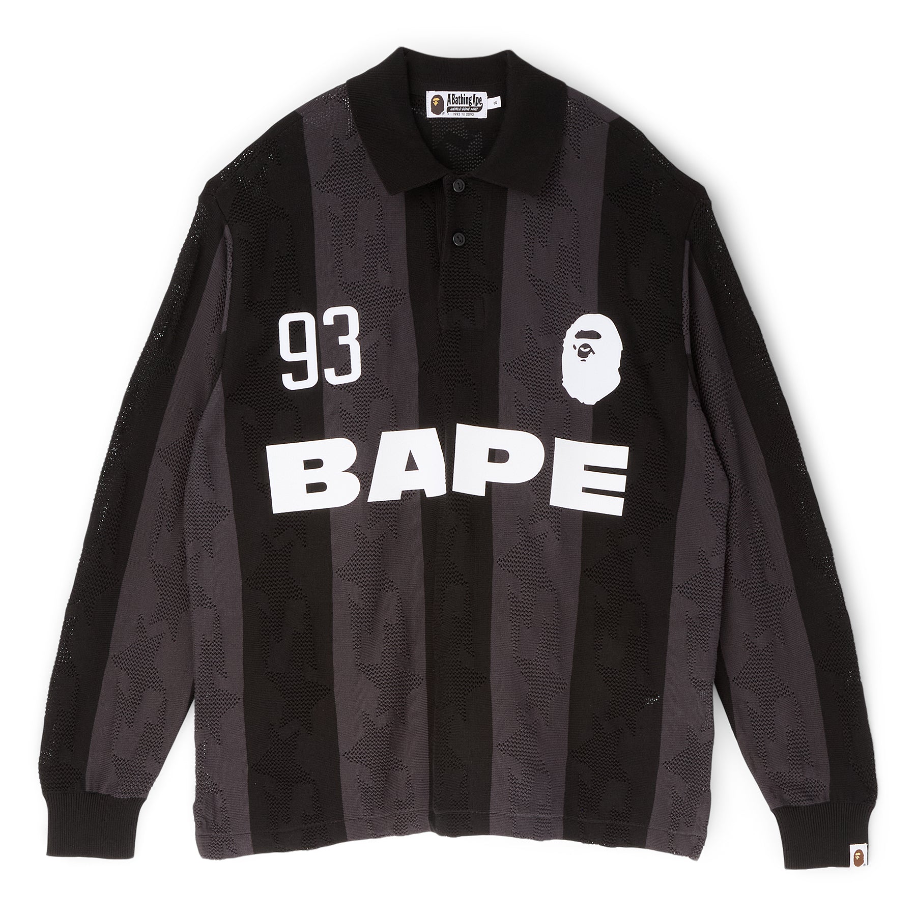 A Bathing Ape Sta Stripe Pattern Jacquard Multi Logo Relaxed Fit Ls Tee M (Black)