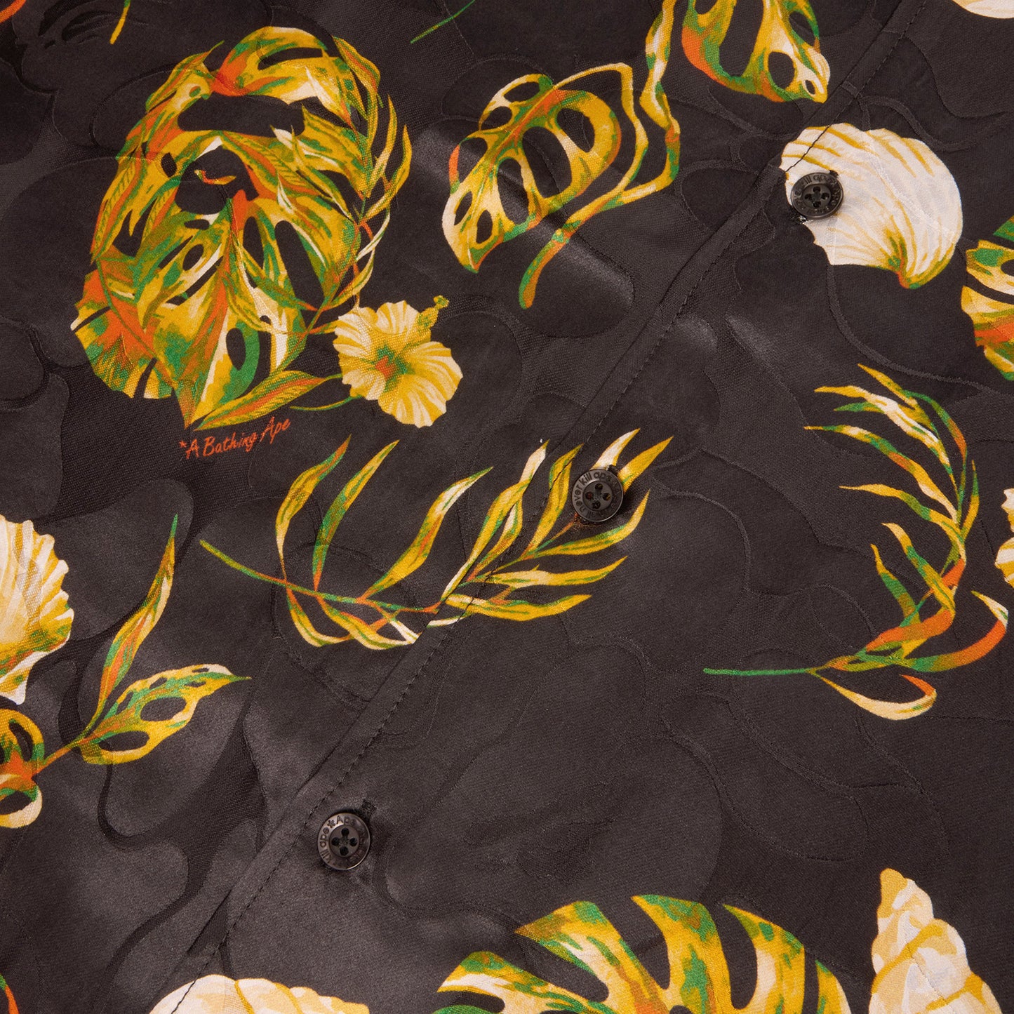 A Bathing Ape Vacation Pattern Open Collar Shirt (Black)