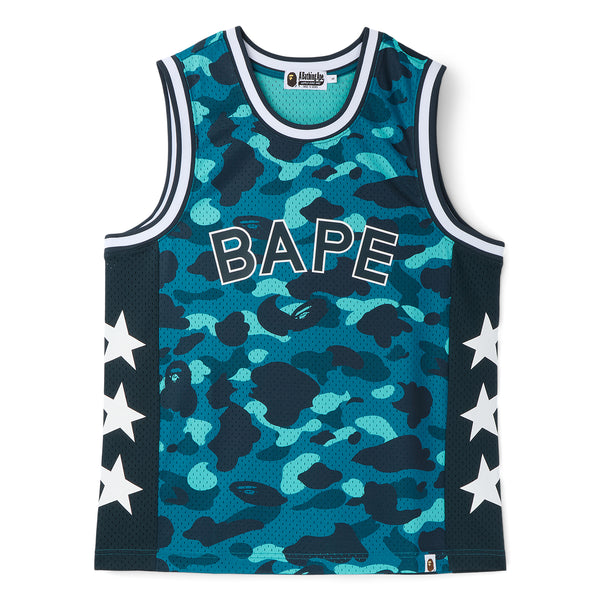 BAPE ベースボールメッシュユニフォーム　ブルー猿カモ迷彩 A Bathing Ape Color Camo Mesh Multi Logo Relaxed Fit Tank Top M