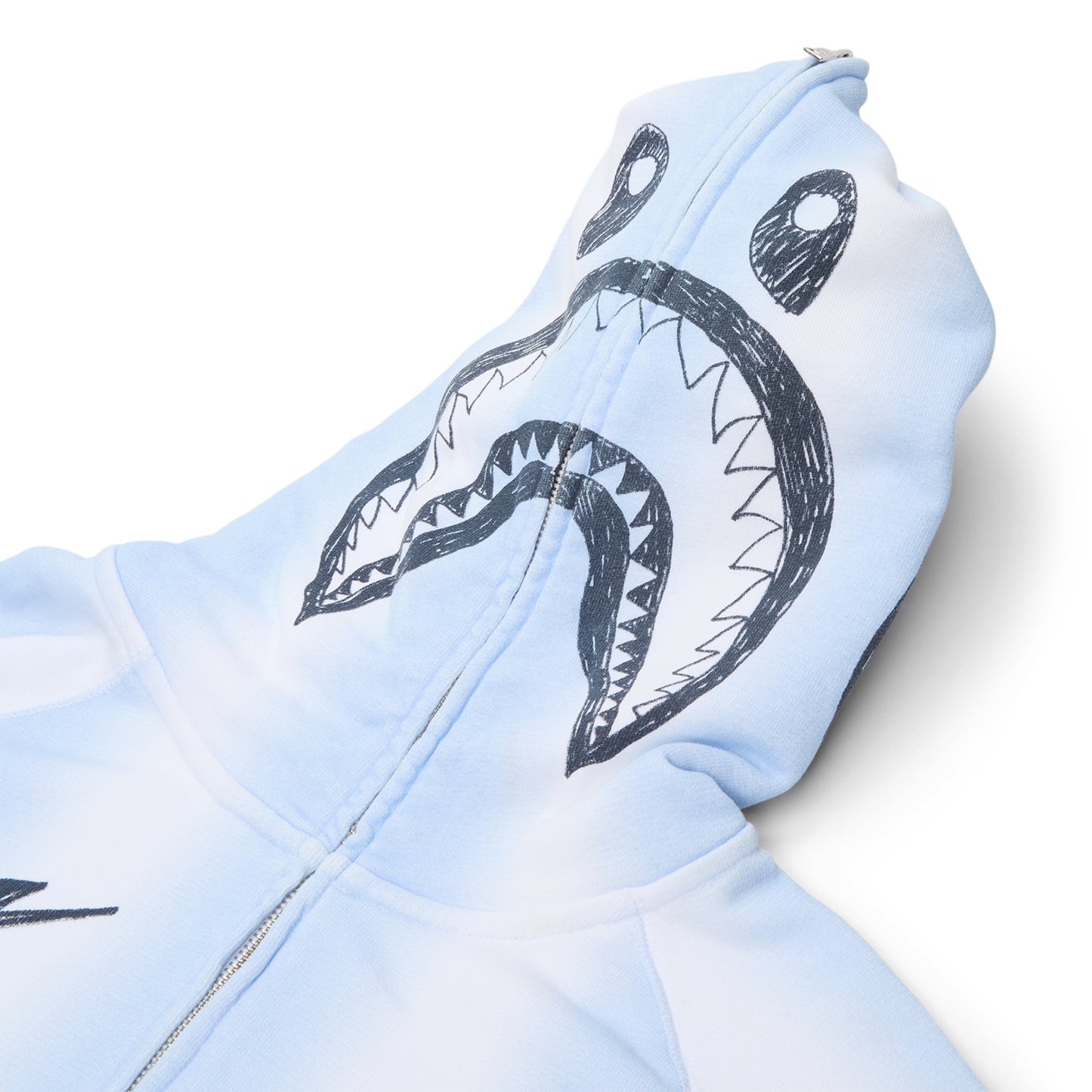 A Bathing Ape Hand Draw Football Shark Relaxed Fit Full Zip Hoodie M (White)